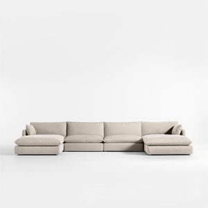 Modular 4-Piece U-Shaped <b>Slipcovered</b> Sectional <b>Sofa</b> Double Chaise Lounge Unwind Home Furniture <b>for</b> Living Rooms Sponge - Product Image 1