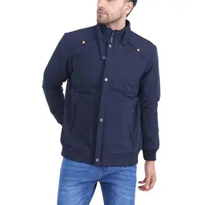 深蓝色新款时尚风格2023高街男装男装夹克低价带口袋防水轰炸机夹克