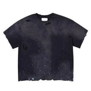 Ropa de calle personalizada 300gsm 100% algodón de gran tamaño Vintage Boxy Fit ácido lavado rasgado Vintage camiseta desgastada manga corta para hombres - Product Image 3