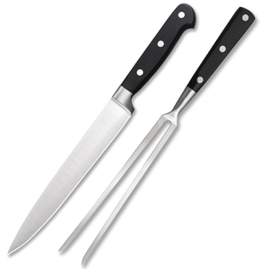 Ensemble de couteaux de barbecue en acier inoxydable 2 pièces avec manche en bois, couteau de camping et de cuisine, écologique, personnalisable OEM - Product Image 1