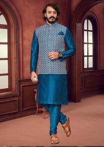 Ensemble Kurta en soie pour homme, style Maruti, avec travail en relief Lakhnavi et Koti, pour mariage et fête, pantalon Chudidar par l'Inde - Product Image 2
