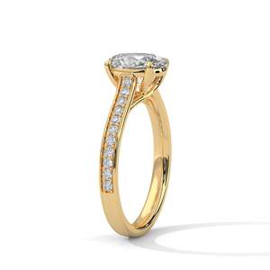 Anillo de Compromiso con Diamante Ovalado de Laboratorio y Banda Pavé, Claridad VVS de 2 Quilates, Oro Sólido Rosa, Amarillo o Blanco, Anillo Nupcial Elegante - Product Image 5
