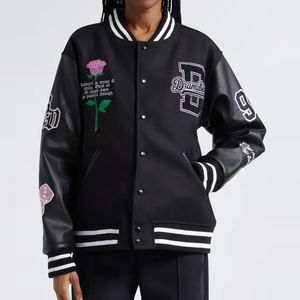 Custom Luxury Leather Bomber <b>Jacket</b> Heavy Weight Chenille Embroidery Canvas Stand Collar Front Logo Quilted <b>Lining</b> <b>Jacket</b> Men - Product Image 2