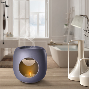 Lampe aromatique en céramique Aromatika Atmosphere, grise, en forme de baril, brûleur d'huiles essentielles, porte-bougie chauffant pour méditation et relaxation - Product Image 3