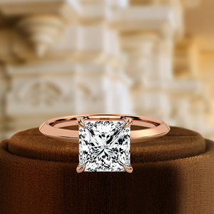 Bague de fiançailles solitaire en diamant de laboratoire taille princesse 1 carat certifiée IGI, or jaune 14 carats, demi-pavé, bague de mariage, bague de promesse - Product Image 2