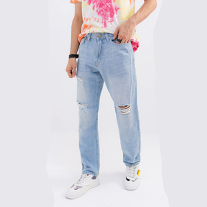 Pantalones vaqueros elásticos para hombre que ofrecen un moderno y perfecto desgaste diario cómodo y elegante pantalón azul claro - Product Image 1