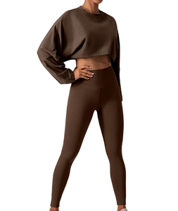 Women Crop <b>Top</b> Long Sleeve Gym Fitness Yoga <b>Sets</b> Workout <b>Leggings</b> Sports Bra 2pcs Yoga Suit Sports Wear Jogger Suits Yoga <b>Set</b> - Product Image 4