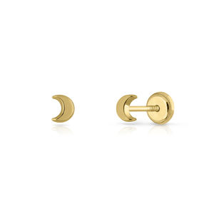 Boucles d'oreilles or Mini Moon Plain Yellow Gold pour filles, enfants et femmes élégantes et sophistiquées - Product Image 2