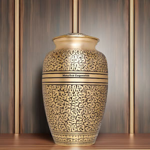 Urne de crémation en métal d'alliage de Style américain d'or classique sculpté à la main branches de feuilles d'or finition brossée dorée pour les urnes funéraires - Product Image 5