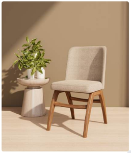 Silla moderna para sala de estar con patas de madera y tapicería beige, diseño de respaldo sólido, muebles para el hogar de estilo mediados de siglo - Product Image 2