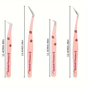 Pinzas para pestañas con patrón de manzana y fresa rosa de acero inoxidable de alta precisión, herramienta de belleza portátil para viajes en casa, pestañas postizas - Product Image 2
