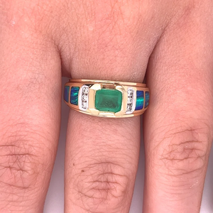 <b>Gold</b> Plated Diamond 14K Solid <b>Gold</b> <b>Ring</b> Emerald and Inlaid <b>Vintage</b> Moissanite Diamond <b>Ring</b> for Unisex Fashion Jewelry - Product Image 2