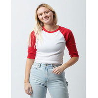 Kaos Crop Top Wanita Slim Fit Lengan Raglan 3/4 dengan Pola Lubang Berlian 3D dan Kancing Berongga yang Dapat Dikustomisasi