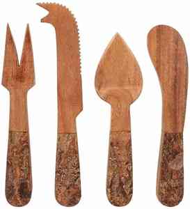 ชุดมีดหั่นชีสไม้อะคาเซีย4ชิ้น,ชุดส้อมเครื่องหั่นชีสมาพร้อมกับด้ามจับหินขัดสำหรับบ้านโรงแรม - Product Image 5