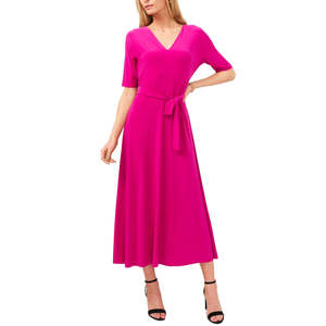 Abito Midi Elegante da Donna MSK con Scollo a V, Rosa, Taglia XL, Traspirante, Moda Ufficio con Spacchi e Vita Naturale - Product Image 1