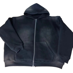 Sweat à capuche streetwear personnalisé sans cordon, polaire vierge, zippé, vintage, double couche, délavé à l'acide, décoloré par le soleil, effet usé, Process Impex - Product Image 1