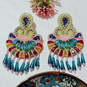 Handmade Boho Ethnic Seed Beaded Embroidery Earrings for Women for Valentine's Day-Cross-<b>Stitching</b> & Needlework <b>Jewelry</b> - Product Image 3