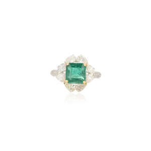 Anillo de Bodas de diamante y esmeralda zambiana natural de corte cuadrado de lujo 100% al por mayor joyería personalizada de oro de dos tonos de 18 quilates - Product Image 1