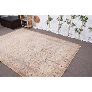Tapis turc 6,4 x 9,3 pieds, grand tapis vintage, tapis persan en laine beige - Product Image 4