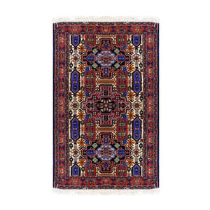 Tapis persan à motifs médaillons noué à la main en laine et coton naturels, couleur crème, 5'1 x 3'7, Pan2104 - Product Image 1