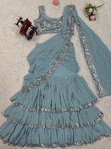 Hermoso Sari Lehenga listo para usar con hilo con trabajo de secuencia - Product Image 6