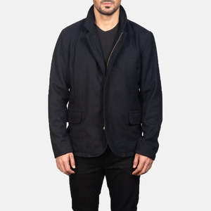 Winter Thomas Black Reversible <b>Smart</b> Casual Wool Zippered <b>Jacket</b>-XS Size Leather Embroidered Vintage/Streetwear Pattern - Product Image 4