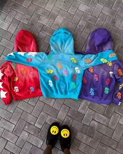 Sudadera con capucha con cremallera personalizada de fabricante para hombre 100% algodón Vintage ácido lavado Oversize Rhinestone 3D Puff estampado alto OEM - Product Image 6