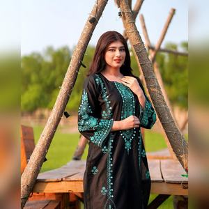 Conjunto exclusivo de Kurti y Palazzo de seda romana de diseñador con bordado pesado, trabajo de espejo y dupatta de georgette arrugada para mujer - Product Image 5