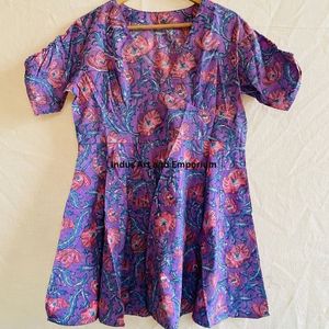 Hermoso Vestido Estampado Floral en Bloques de Algodón, Vestido para Uso Casual, Vestido Estampado a Mano - Product Image 1