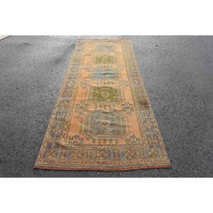 พรมตุรกีขนาดใหญ่สีส้มสีเขียวแบบคลาสสิก4.1 x 10.8ft ลายนามธรรมขนแกะและยางพาราสำหรับห้องนั่งเล่น - Product Image 1
