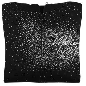 <b>Mens</b> Rhinestone <b>Zip</b> <b>Up</b> <b>Hoodie</b> <b>Black</b> Sparkle Crystal Studded Streetwear Hooded Sweatshirt Casual Statement Outerwear - Product Image 1