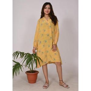 Robe courte en soie au genou pour femmes printemps imprimé fleuri Style Boho tunique haut imprimé fleuri robe Kurti - Product Image 1