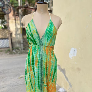 Beautiful Boho <b>Hippie</b> Tie Dye Silk <b>Dress</b> Hand Stitched Lace Decorated <b>Wedding</b> <b>Dress</b> Long Party Wear with Lace Logo on the Back - Product Image 1