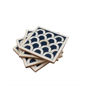Sous-verre noir et blanc en incrustation d'os pour verre et thé Coquillage Sous-verres à café Design floral de haute qualité MOP Incrustation ronde - Product Image 6