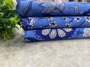 ชุดเดรสผ้าฝ้ายสำหรับเด็กผ้าฝ้ายพิมพ์ลายดอกไม้สีน้ำเงินลายดอกไม้สำหรับเดรสอินเดียพิมพ์ด้วยมือ - Product Image 4