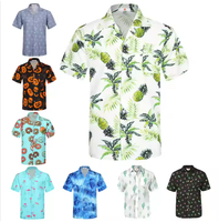 Chemise homme personnalisée à manches longues col en V en tissu Oxford, imprimé hawaïen plage d'été, motif palmiers, respirante, séchage rapide, coupe classique