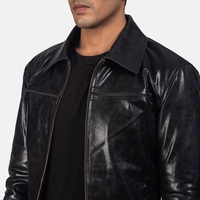 Veste de protection en cuir véritable pour homme, col chemise, en cuir de vachette de qualité supérieure, couleur noire, échantillon et service de personnalisation disponibles