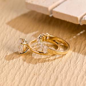 แหวนหมั้นเพชรมอยส์ซอไนต์แท้18K สีทองแบบวินเทจสำหรับเป็นของขวัญครบรอบตัดวงรีทำน้ำแข็งบดเอฟเฟค - Product Image 3