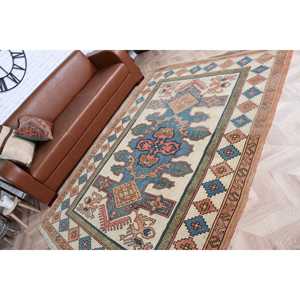 พรมวินเทจขนาด 5.9x7.9 ฟุต สีน้ำเงินลายปะติดปะต่อแบบตุรกี ทำจากขนสัตว์ - Product Image 4