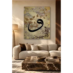 Impression sur toile Fida Black Waw avec lettres et feuilles sur fond marbré - Product Image 4