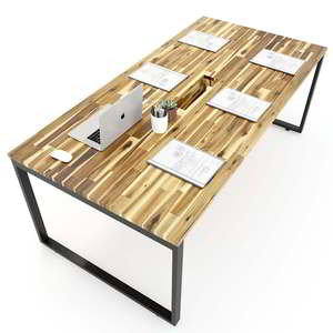 HBWD009 Industrial-Style Wooden Conference <b>Table</b> 100x200cm Made of Acacia Wood Modern Assembled Iron Legs for Hotels <b>Offices</b> - Product Image 1
