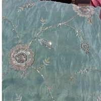 Tela de tejido puro de primera calidad, material transparente adornado a mano para saris de novia, lehengas, vestidos de fiesta, venta al por mayor.