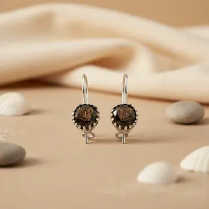 Pendientes de Plata 925 con Cuarzo Ahumado, Ónix y Perla para Boda y Compromiso - Joyería de Piedras Preciosas para Mujer - Product Image 2