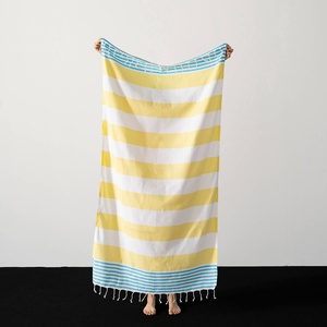 Toalla de Playa Turca Cabana, Rayas Amarillas y Turquesas, 100% Algodón Peshtemal - Product Image 4