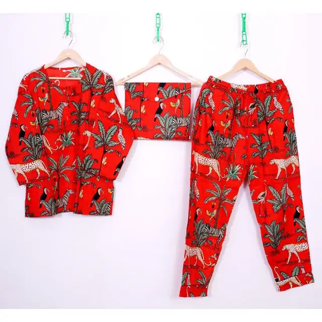 Conjunto de algodón con Estampado de jungla para mujer, ropa para el hogar, pijama para dormir para mujer, manga larga, hombres, bambú, verde, verano, algodón, estampado Floral