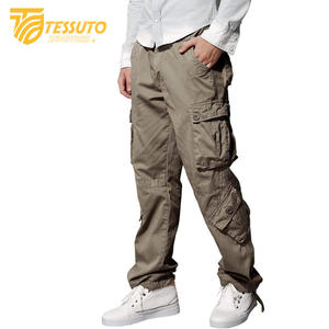 Pantalones cargo de algodón 100% de alta calidad para hombre, pantalones largos para exteriores, estilo deportivo informal táctico, liso, teñido, de lana media, bajo MOQ - Product Image 1
