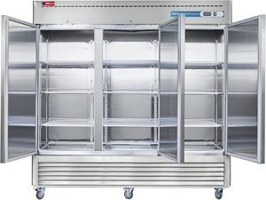 Refrigerador Comercial de 3 Puertas y 3 Secciones, Acero Inoxidable, Puerta Sólida, Enfriamiento por Ventilador, 72 Pies Cúbicos, Listo para Enviar - Product Image 2
