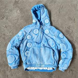 Venta al por mayor de ropa de calle personalizada con cremallera hasta 500gsm pesado bordado Heavy Distress Vintage chaqueta para hombres - Product Image 1