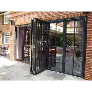 Nouveau fabricant populaire porte extérieure en aluminium, porte de Patio, Double vitrage, porte d'accordéon pliante