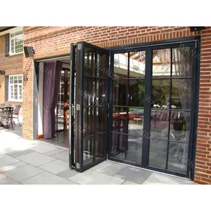 Nieuwe Populaire Fabrikant Aluminium Buitenkant Deur Patio Bifold Deur Dubbele Beglazing Vouwen Accordeon Deur